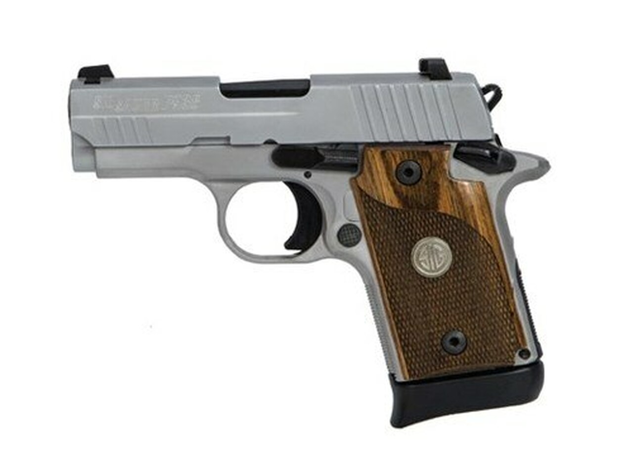 Sig P938, 9mm, 3″, 6rd/7rd, Night Sights, Ambidextrous Safety, Wood Grips, Stainless