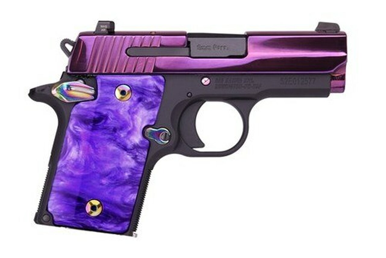 Sig P938 9mm, 3″, 6rd, Purple PVD Finish/Purple Lava Purple Pearl Grip