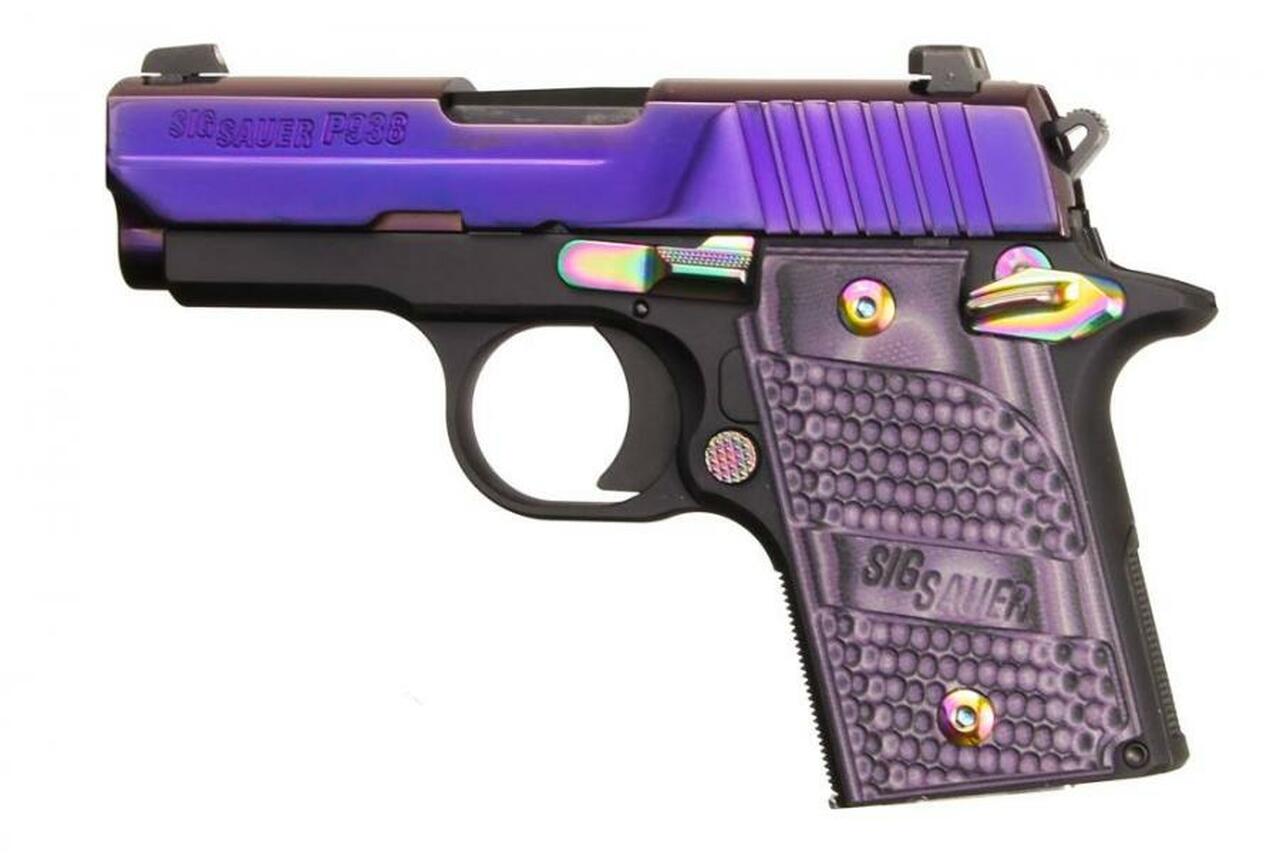 Sig P938 9mm, 3″ Barrel, Purple Purple Lava Finish, Purple G10 Piranha Grips, 6rd