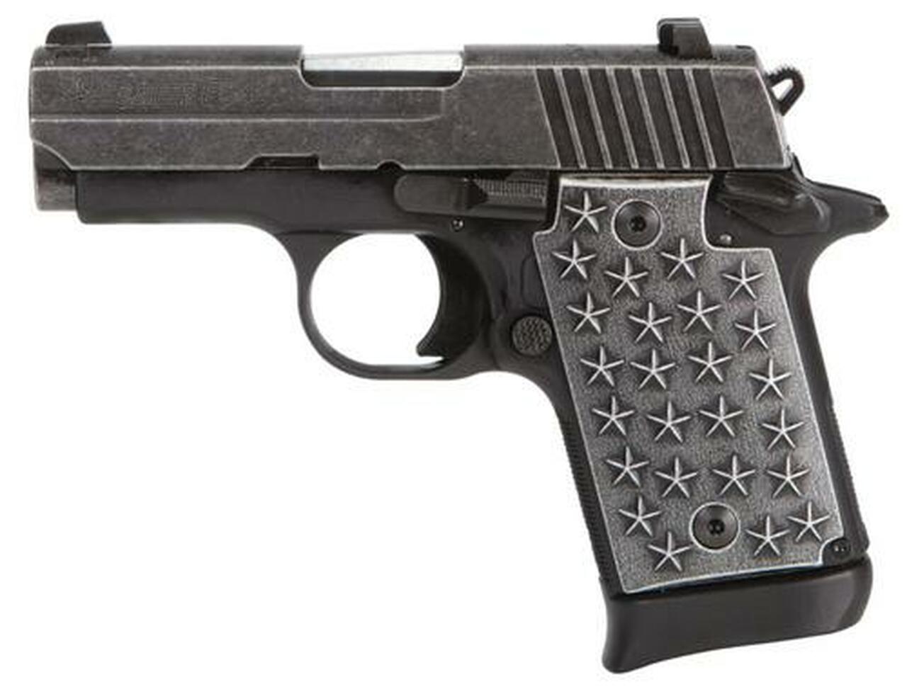 Sig P938 Compact, 9MM, 3″ Barrel, We The People Engraved Slide, Aluminum Grips, 50 Stars, 7Rd Mag