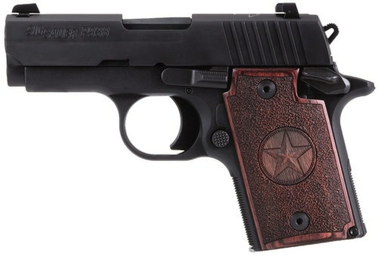 Sig P938 Micro Texas 9mm, 3″, Rosewood Grip, Alum Frame, Nitron Slide, Night Sights, 6rd
