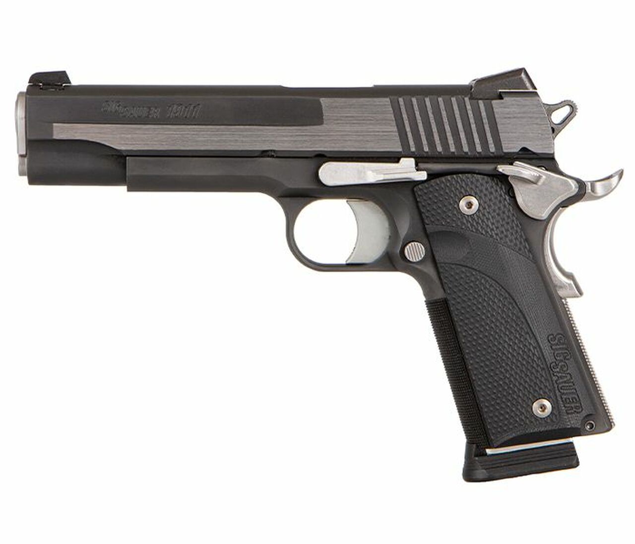 Sig Sauer, 1911 Equinox, Semi-automatic, 1911, Full Size, 45 ACP, 5″ Barrel, Aluminum Frame, Black and Silver Color, Right Hand, Manual Safety, Siglite Night Sights, 8Rd, 2 Magazines