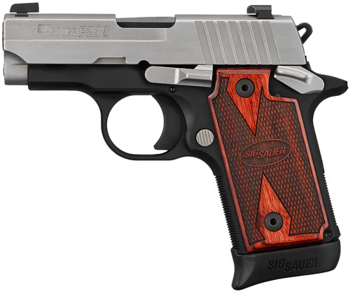 Sig Sauer P238 Two-Tone 380 ACP, 2.7″ Barrel, Silver Slide, Black Frame, Rosewood Grip, 7rd