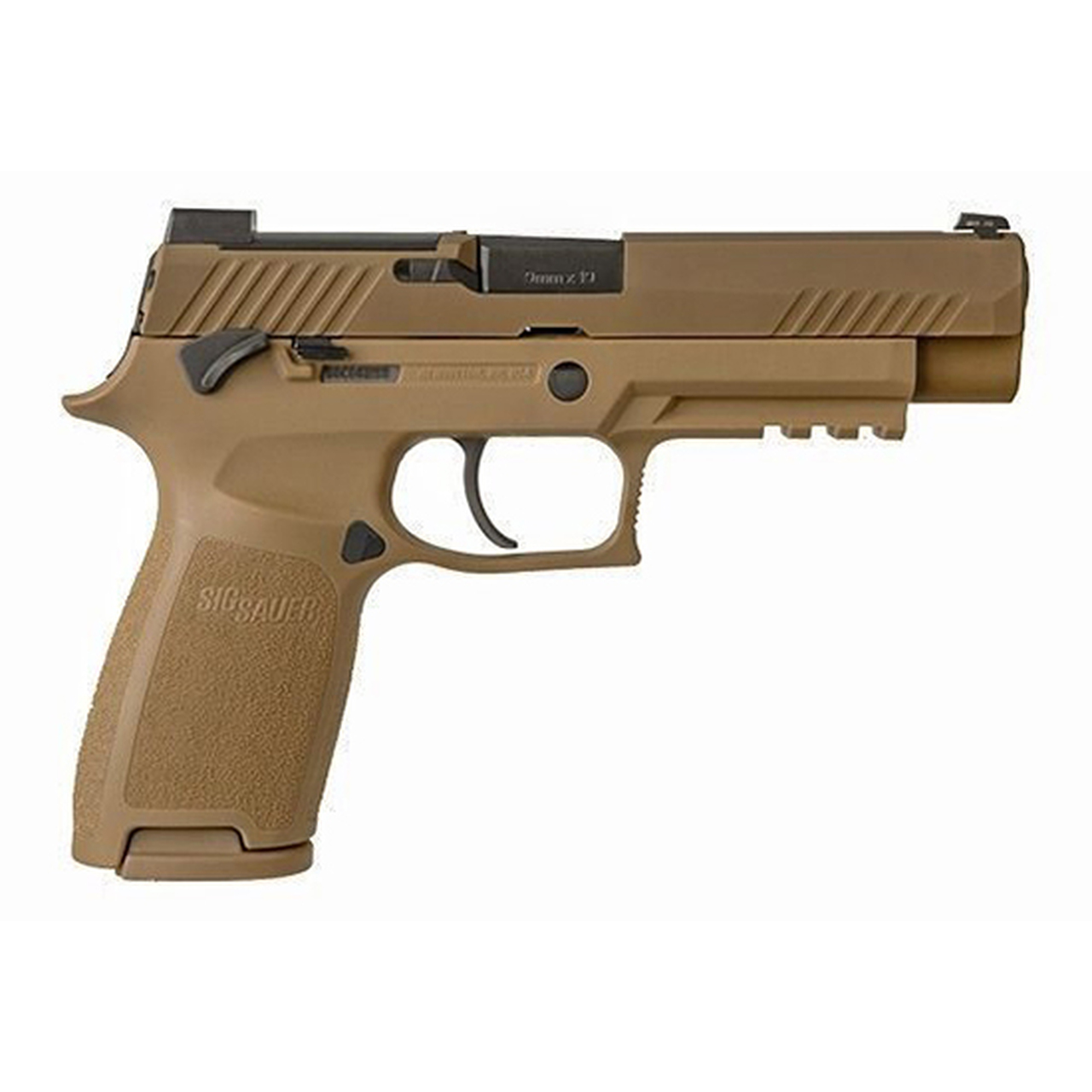 Sig Sauer, P320 M17, Striker Fired, 9mm, 4.7″ Barrel, Polymer Frame, Coyote Finish, DP Pro Plate, Manual Safety, 1-17Rd Magazine, 1-21Rd Magazines, Siglite Night Sights