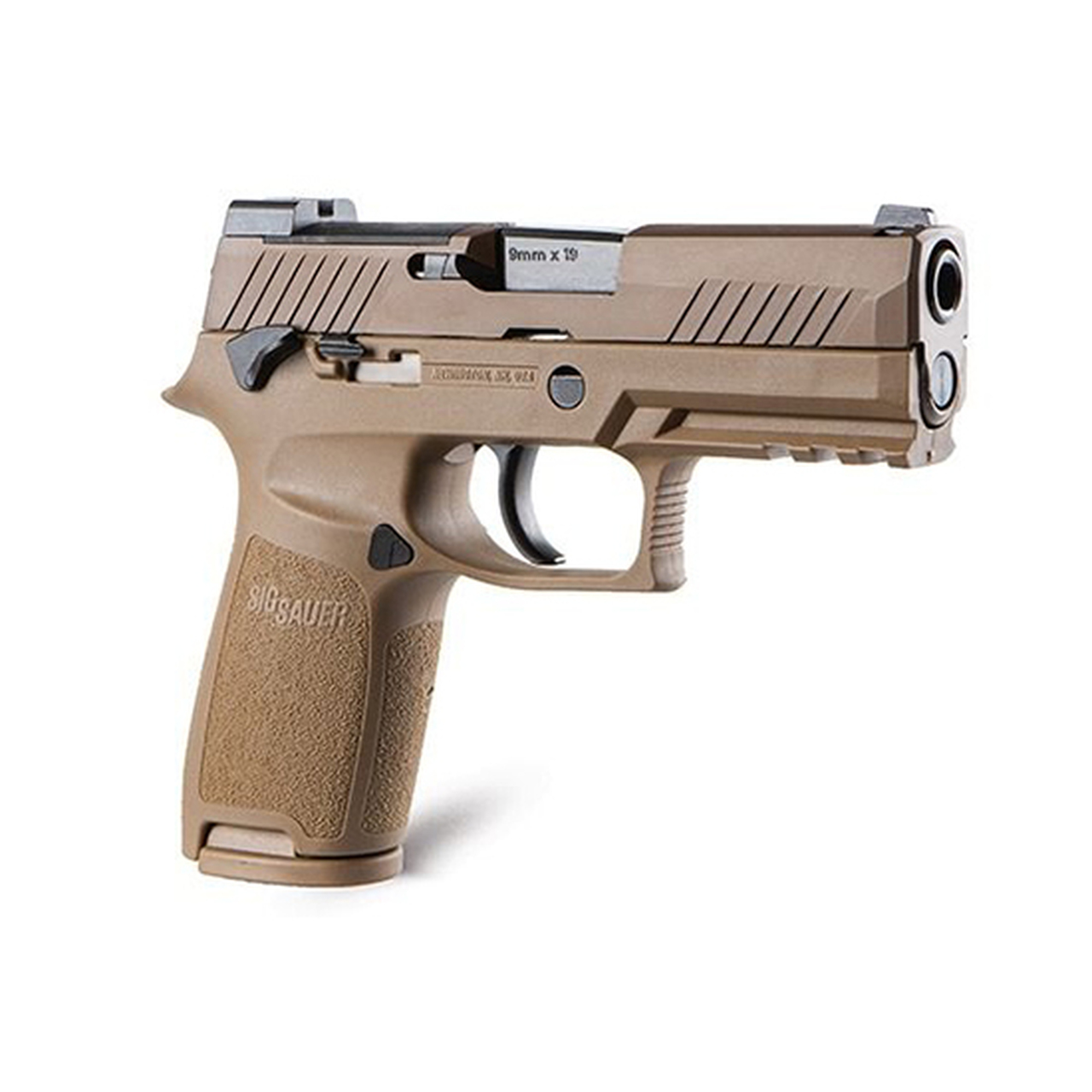 Sig Sauer, P320 M18, Striker Fired, 9mm, 3.9″ Barrel, Polymer Frame, Coyote Finish, DP Pro Plate, Manual Safety, Night Sights, 1-17Rd Magazine & 1-21Rd Magazines