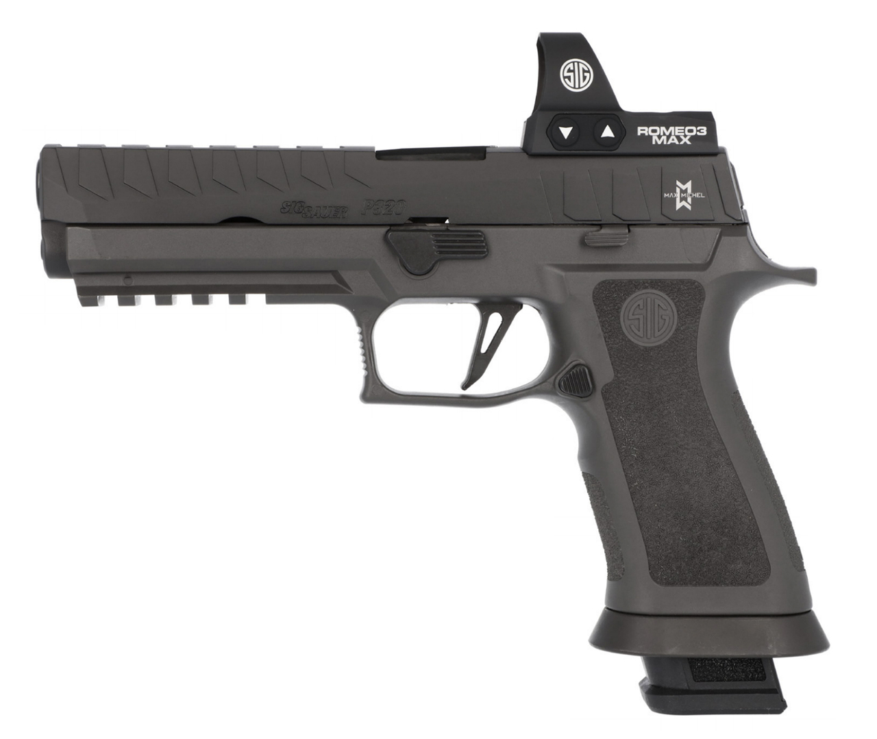 Sig Sauer, P320 X5, Semi-automatic, Striker Fired, Full Size, 9mm, 5″ Barrel, Polymer Frame, Black Color, Ambidextrous Controls, Fiber Optic Sights, Sig Romeo 3 Max Red Dot Sight, 21Rd, 4 Magazines