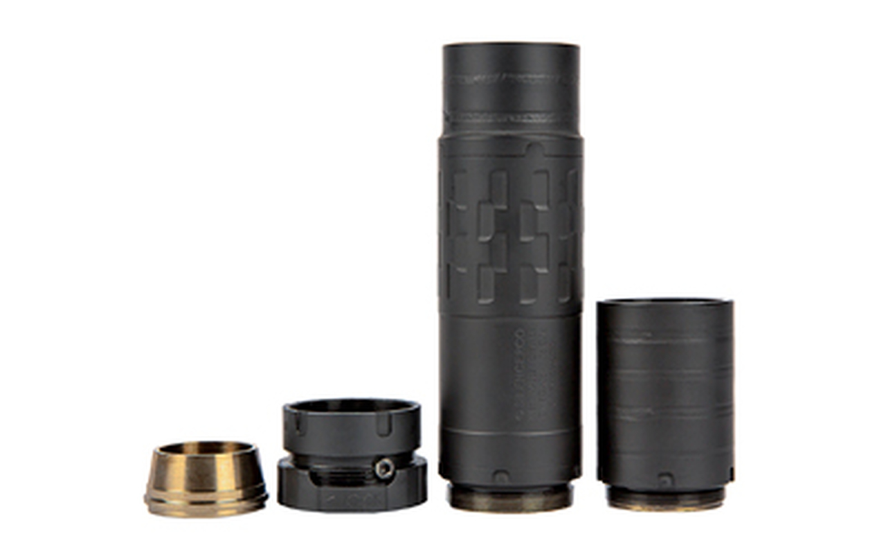 SilencerCo Omega 36M 5.56 NATO to .338 LM & 9mm, 5.1″-7.65″, Black