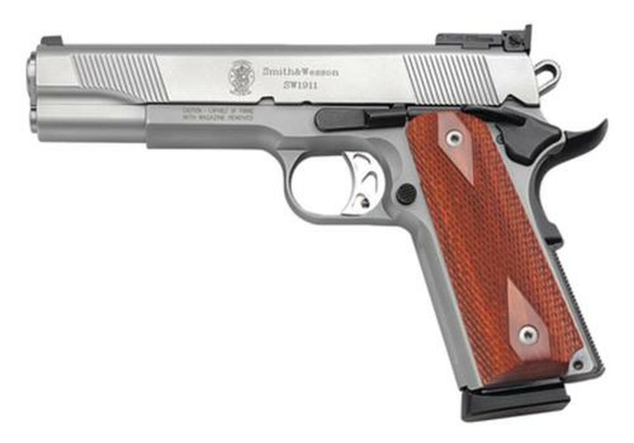 Smith & Wesson 1911 45 ACP 5″ Barrel, Ambi Safety Wood Grip Matte SS, 8rd