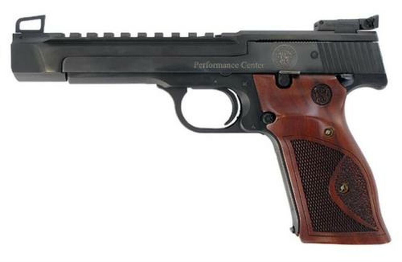 Smith & Wesson 41 22LR, Performance Center 5.5″, Wood Grips, Blued 10rd Mag