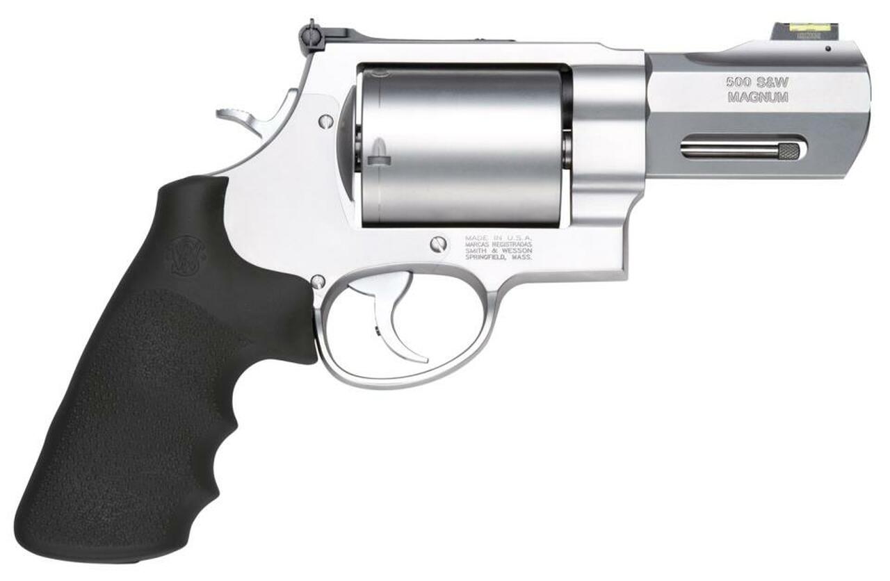 Smith & Wesson 500 Performance Center 500 SW Magnum 3.5″ Custom Barrel, SS Finish, Rubber Grips, Fiber Optic Front Sight, 5Rd, Unfluted Cylinder