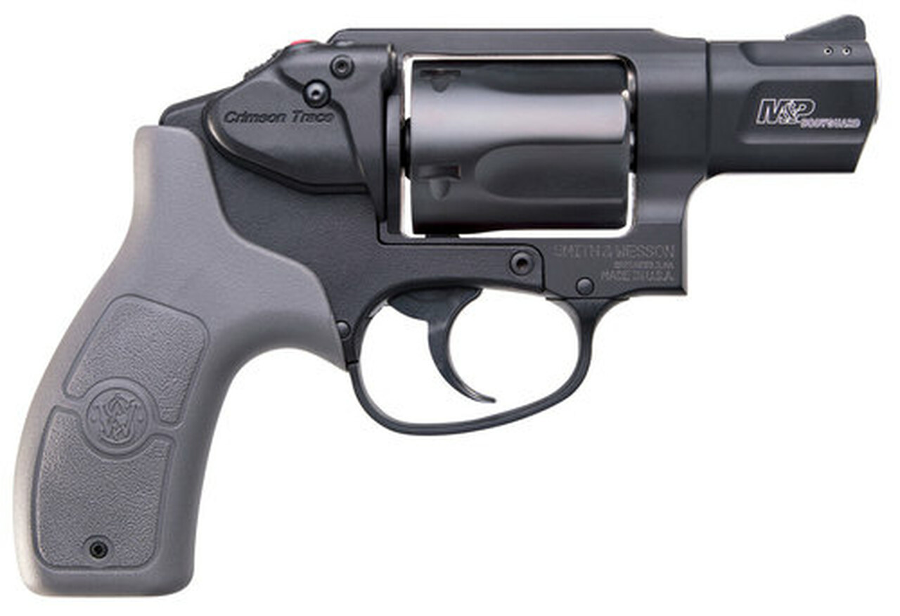 Smith & Wesson 638 Bodyguard 38 Special Crimson Trace MA Compliant, .38 Special +P, 1.875″, 5rd, Gray Grips, Black Frame/Cylinder