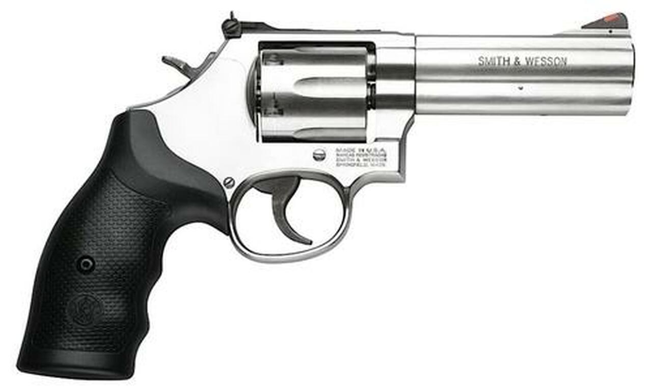Smith & Wesson 686 Distinguished Combat 357 Mag, 4″ Barrel, SS, White Outline/Red Ramp Sights