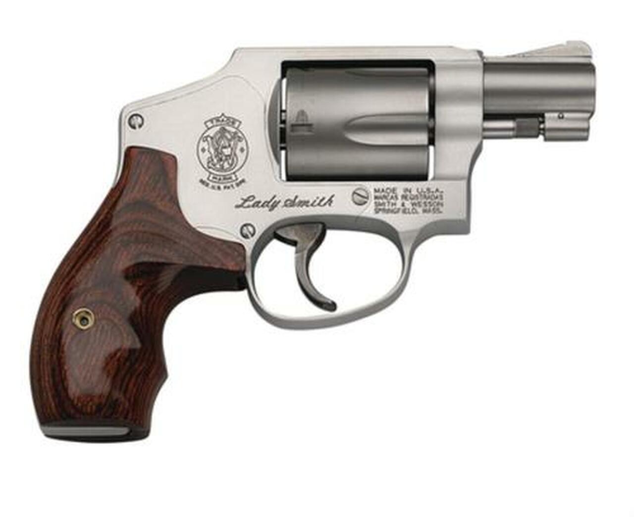 Smith & Wesson, Model 642 LadySmith, Small Frame Revolver, 38 Special, 1.875″ Barrel, Alloy Frame, Matte Silver Finish, Wood Grip, Fixed Sights, 5Rd