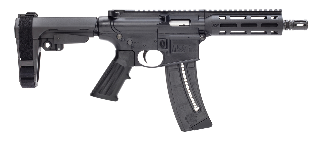 Smith & Wesson, M&P 15-22 Pistol, Semi-automatic, AR, 22 LR, 8″Barrel, Matte Black, SB Tactical SBA3 Brace, Polymer Receiver, M-Lok Handguard, 1 Mag, 25Rd