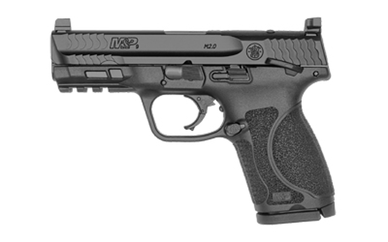 Smith & Wesson M&P 2.0, Optics Ready, Striker Fired, Compact Frame, 9mm, 4″ Barrel, Thumb Safety, Black, 15Rd, 2 Mags, Tall White Dot Sights