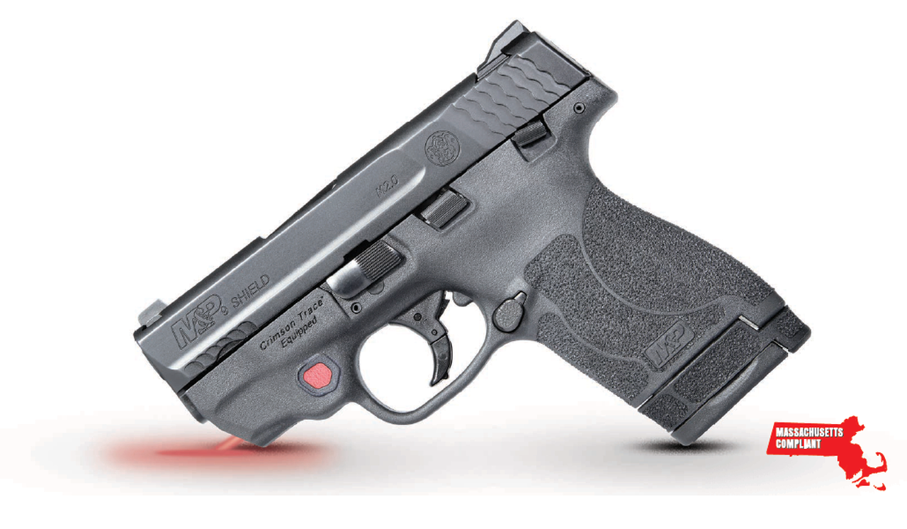 Smith & Wesson M&P 9 Shield M2.0 9mm, *MA*, 3.1″ Barrel, Crimson Trace Laser, Black, 7rd/8rd