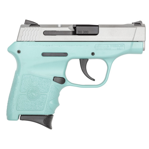 Smith & Wesson M&P Bodyguard 380 ACP, 2.75″ Barrel, Robins Egg Blue Frame, Silver Slide, 6rd