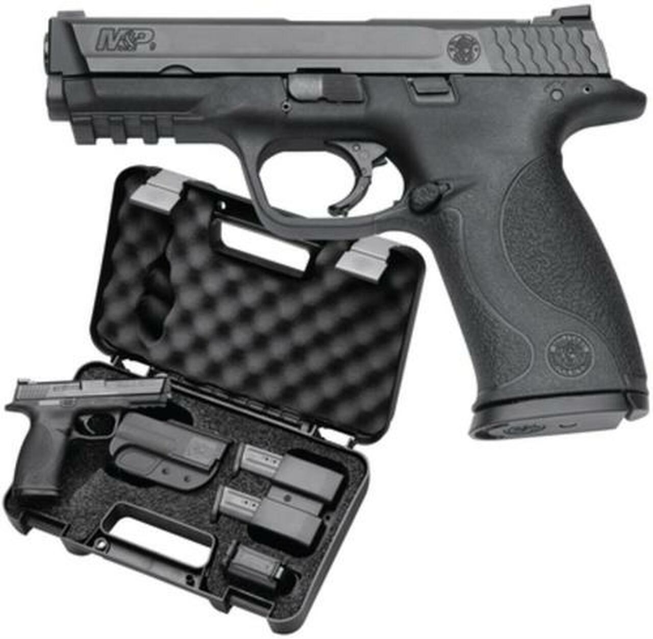 Smith & Wesson M&P Carry & Range Kit 9mm, 4.25″ Barrel, 10 lb Trigger Pull, Includes Holster, Mag Pouch, Earplugs, 3 Magazines, Speed Loader, 10 Rounds – MA Compliant