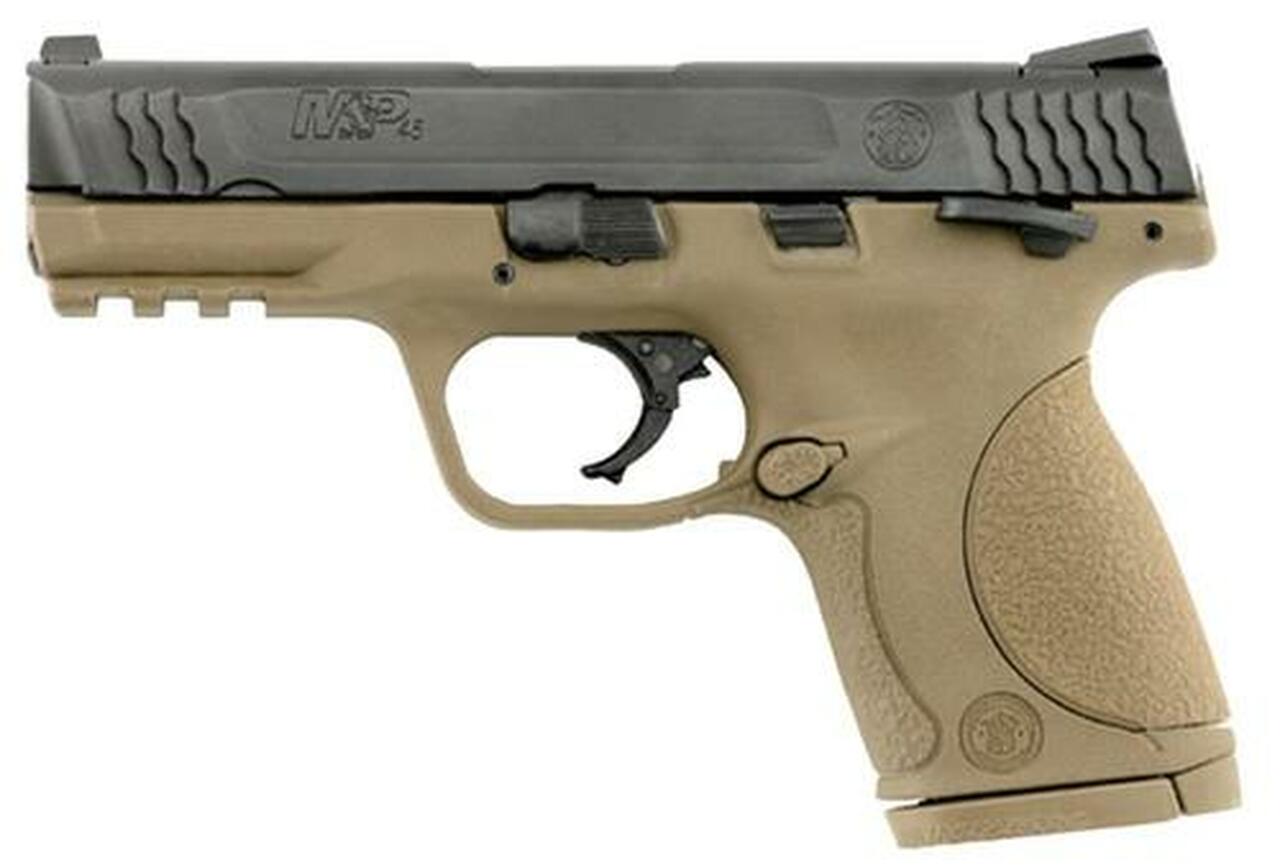 Smith & Wesson M&P Compact 45 ACP 4″ Barrel, Ambi Safety Flat Dark Earth Poly Grip/Frame Black Slide, 8rd