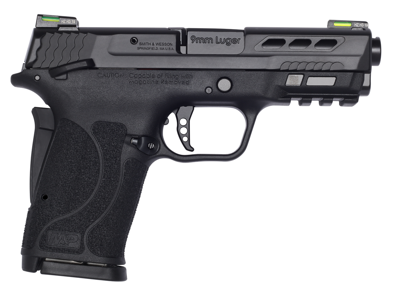 Smith & Wesson Performance Center Shield EZ Compact, 9mm, 3.8″ Ported Barrel, Thumb Safety, Hi-Viz Litewave H3 Tritium/Lightpipe Sights