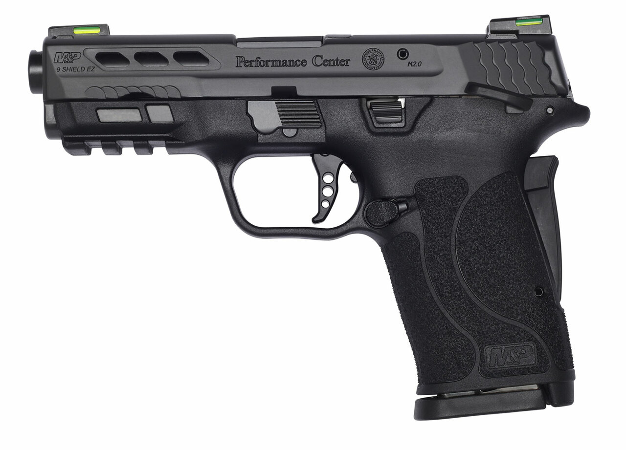 Smith & Wesson Performance Center Shield EZ Compact, 9mm, 3.8″ Ported Barrel, Thumb Safety, Hi-Viz Litewave H3 Tritium/Lightpipe Sights