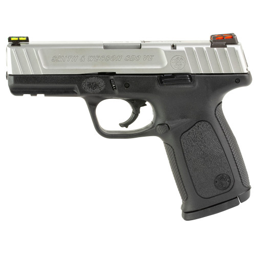 Smith & Wesson SD9VE 9mm, 4″ Barrel, Silver Frame, Black Grip, 16rd