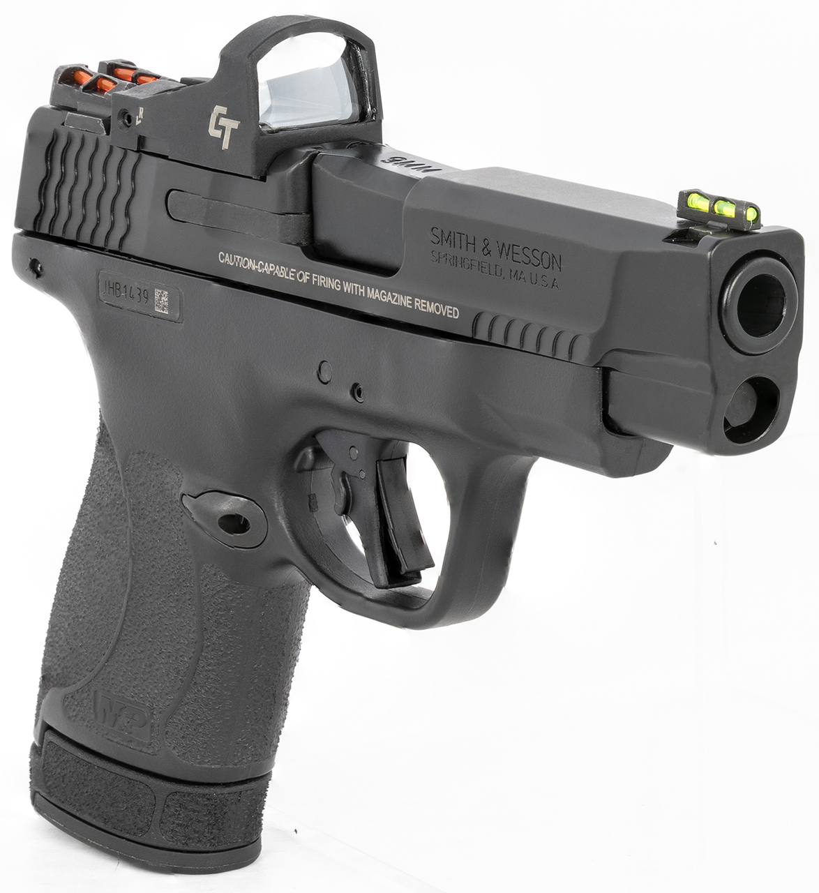 Smith & Wesson, Shield Plus, Performance Center, Includes Crimson Trace Red Dot, Striker Fired, Micro Compact, 9mm, 4″ Barrel, Optics Ready, Polymer Frame, No Thumb Safety, Fiber Optic Sights, Flat Face Trigger, 2 Mags, 1-10Rd 1-13Rd, Black