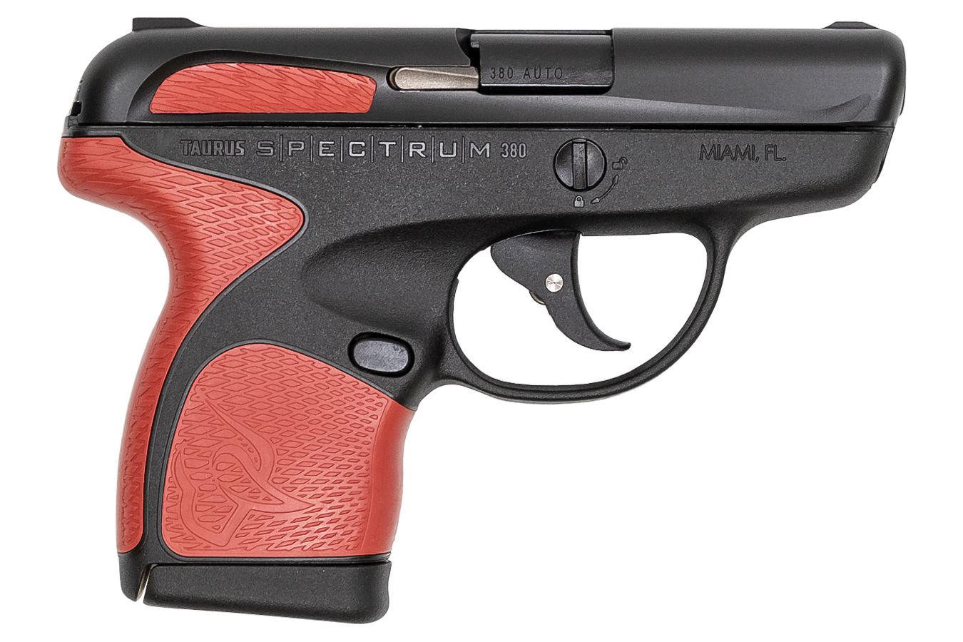Spectrum .380 Auto Black Pistol with Red Grips