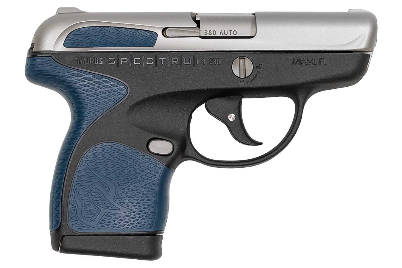 Spectrum .380 Auto Black/Stainless Pistol with Blue Grips