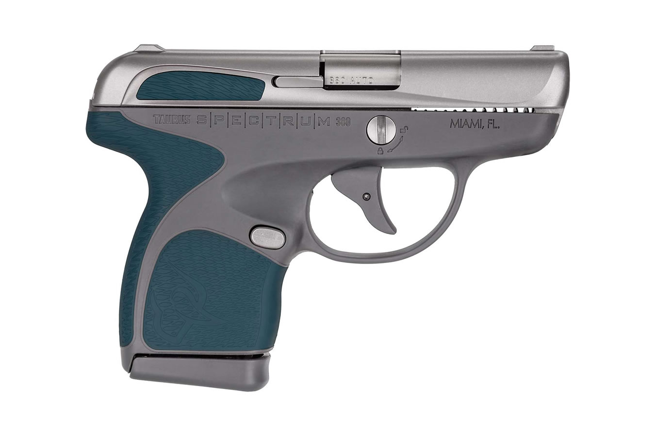 Spectrum 380 Auto Stainless Silver/Gray with Indigo Blue Grips