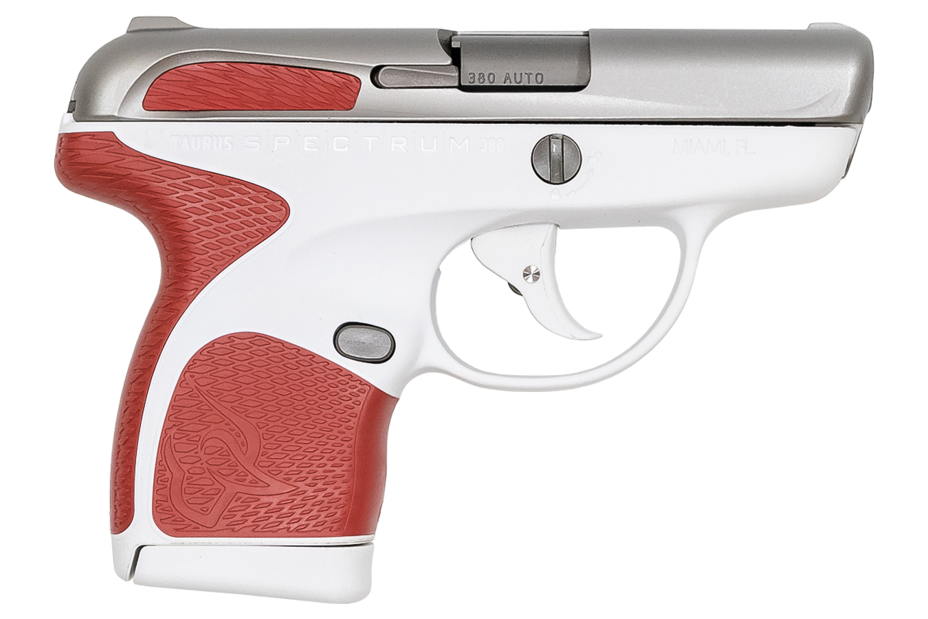 Spectrum .380 Auto White/Stainless Pistol with Red Grips