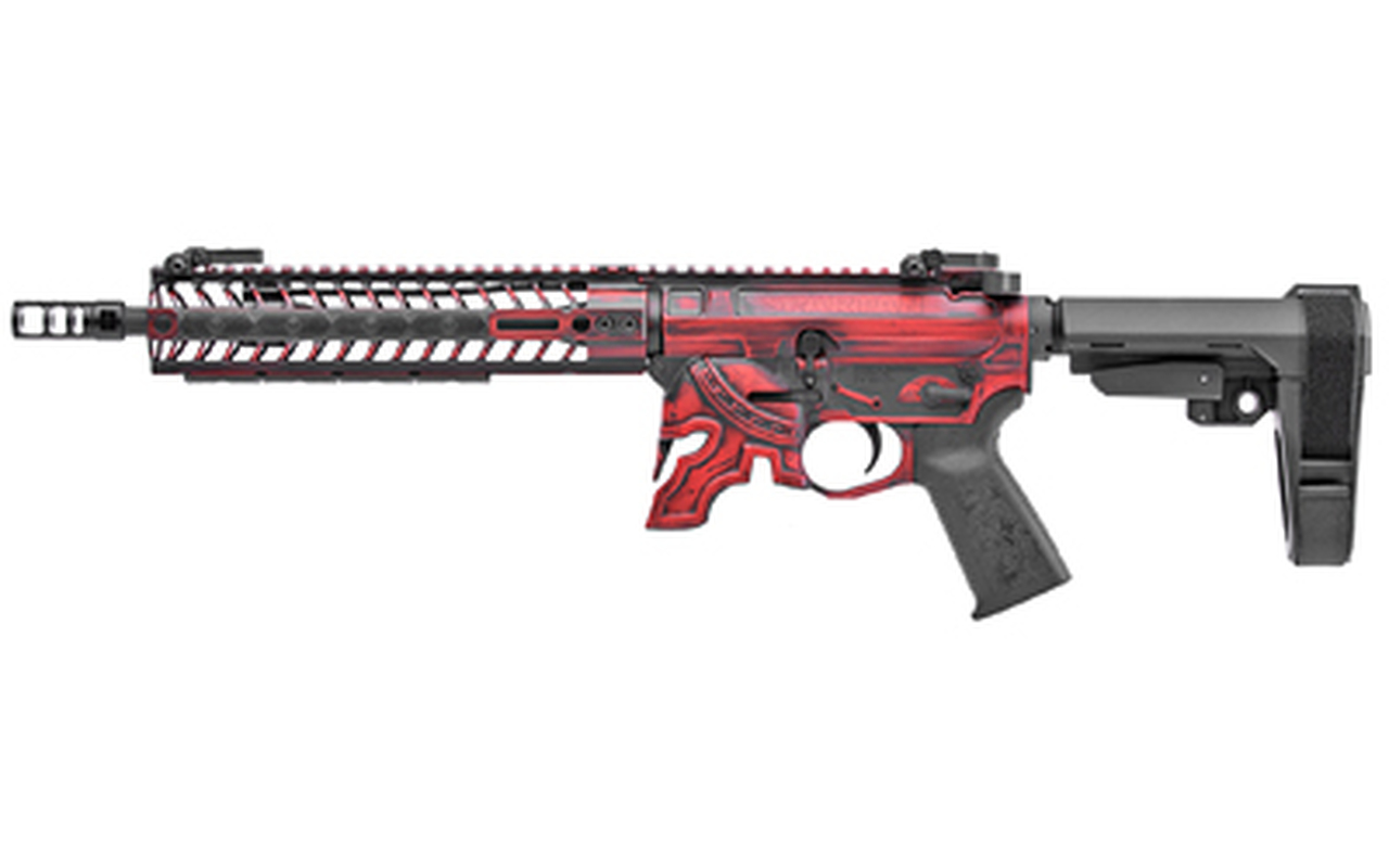 Spikes Spartan AR-15 Pistol 5.56/.223, 11.5″ Barrel, M-Lok, SBA3 Brace, Red/Black