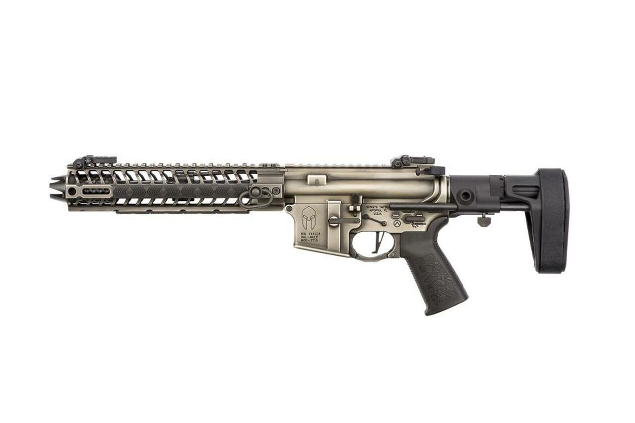 Spike’s Spartan Pistol, Maxim Brace 556/223, 8″ Barrel, 10″ M-LOK Rail, Nickel Boron Battleworn Finish 30rd Mag