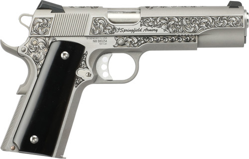 Springfield Garrison Lipsey’s Exclusive 45 ACP, 5″ Barrel, Engraved Stainless Steel, Ebony Wood Grip, 7rd