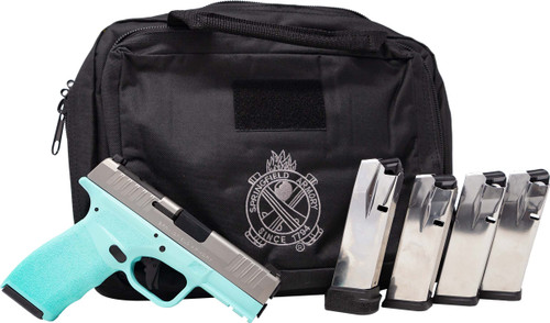 Springfield Hellcat OSP Pro Gear Up Package 9mm, 3.7″ Barrel, Robins Egg Blue Frame, Stainless Slide, 17rd