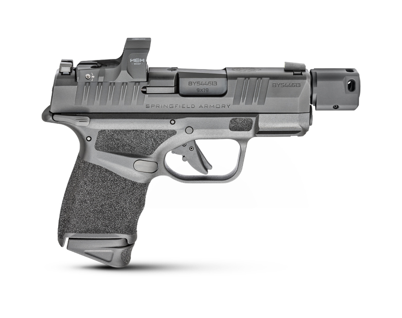 Springfield, Hellcat RDP, Semi-automatic, Striker Fired, Sub-Compact, Optics Ready, 9mm, 3.8″ Barrel Compensator, Polymer Frame, Textured Grips, Tritium Night Sights, Thumb Safety 2 Mags, 13Rd, Black, Includes HEX Wasp Red Dot