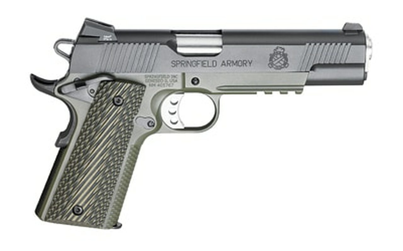 Springfield, Loaded 1911, 45 ACP, 5″ Match Barrel, OD Armory Kote Frame Night Sights, Ambi Safety, G-10 Grips, 7Rd Mag