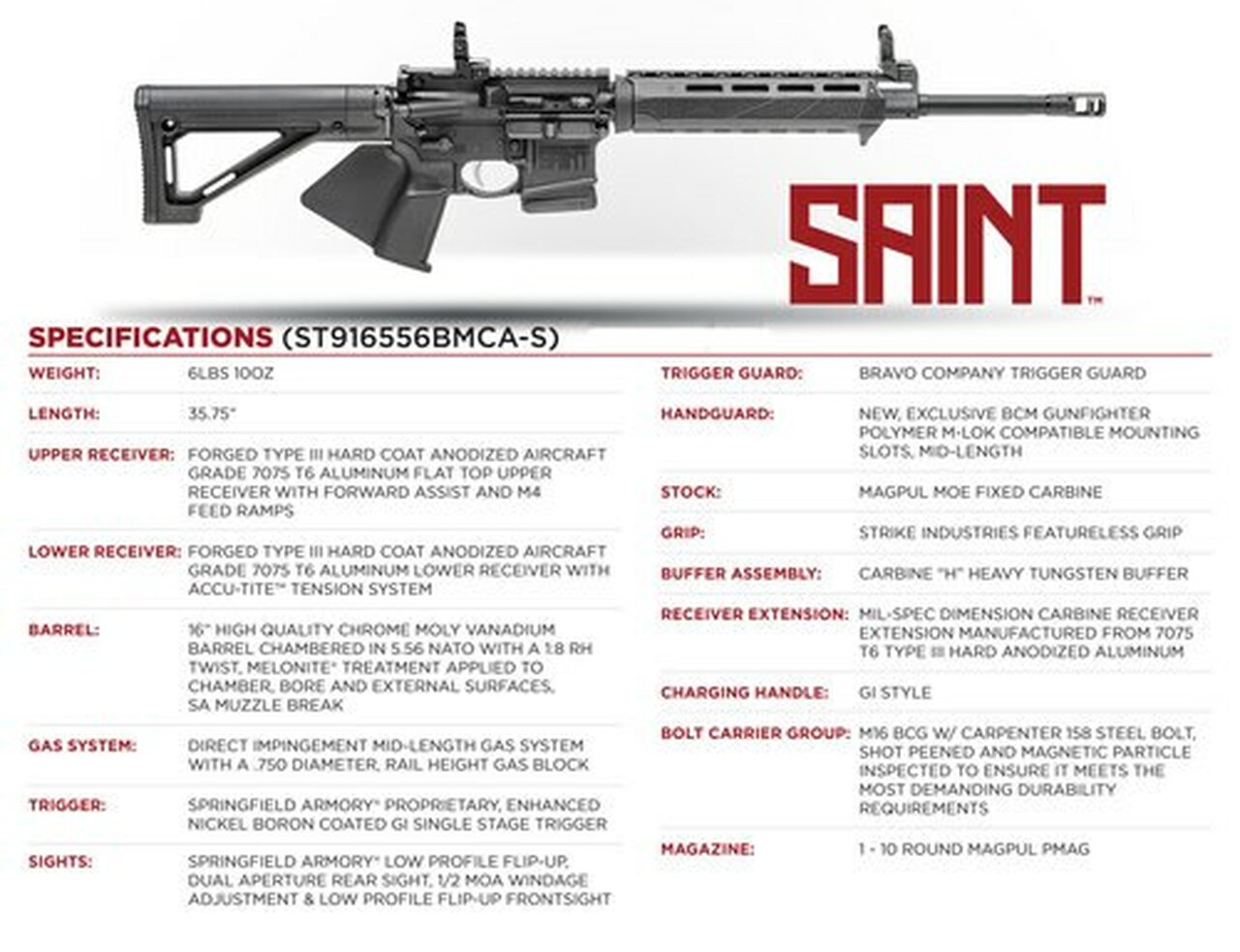 Springfield Saint 5.56, 16″ Barrel, M-LOK, CA Legal, 10rd