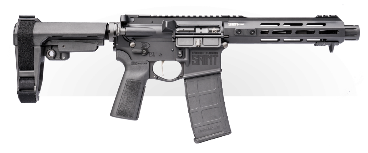 Springfield Saint Victor AR-15 Pistol 223/556, 7.5″ Barrel, Blast Diverter, Free-float Handguard M-Lok and Handstop, SBA3 Brace, 30Rd Mag