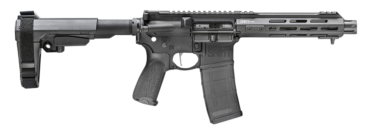 Springfield Saint Victor AR-15 Pistol 5.56/223 7.5″ Barrel Black Hard Coat Anodized, Black Bravo Mod3 5 Position SBA3 Brace, 30 rd