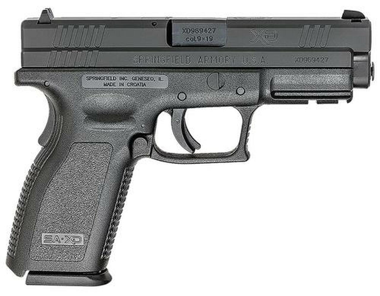 Springfield XD Pistol 9mm 4″ Barrel Dovetail Sights Ultra Safety Assurance Action Trigger System Stainless Steel Slide Black Polymer Frame 10rds