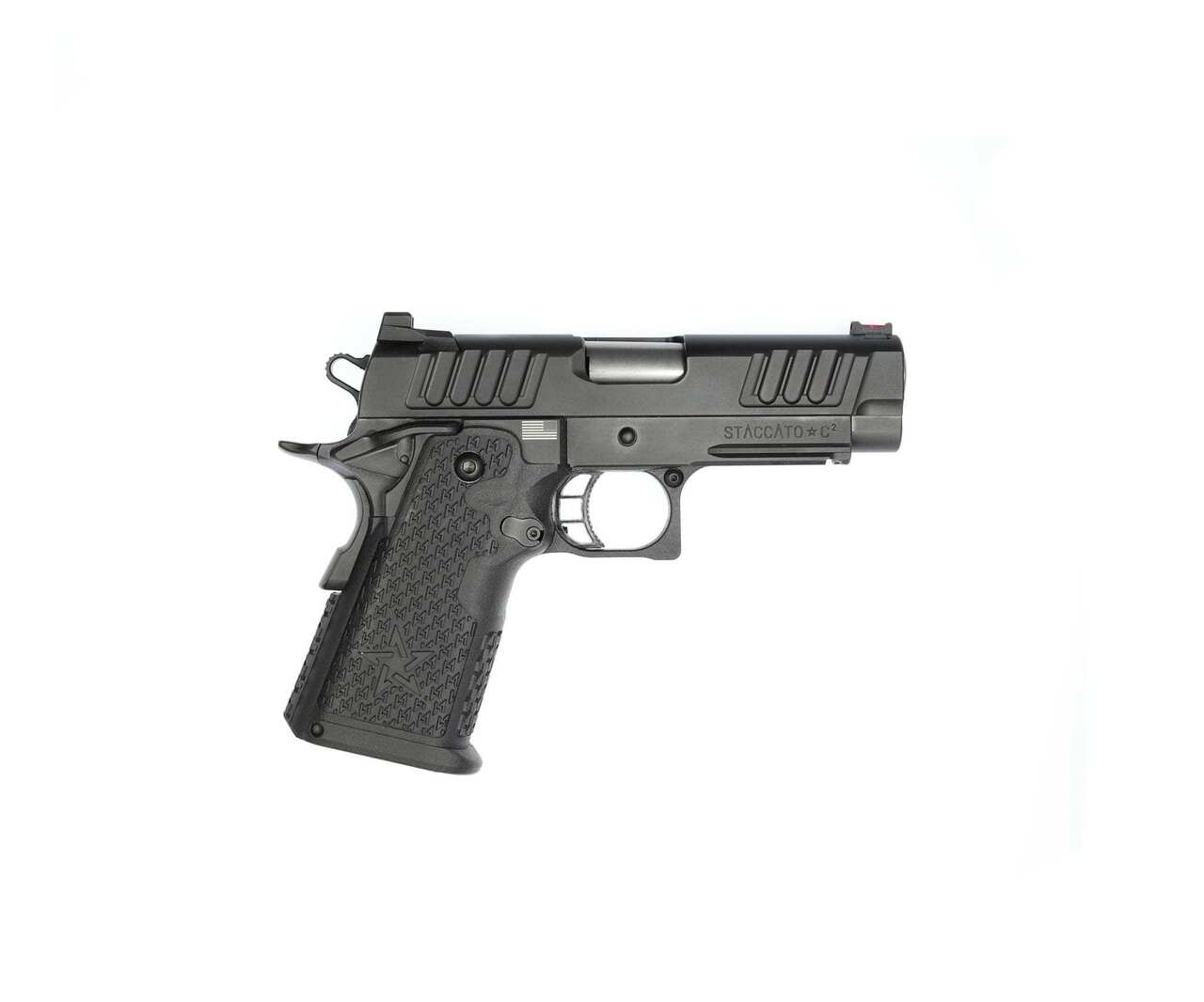 Staccato C2 9mm, 3.9″ Bull Barrel, Fiber/Dawson Charger, Black DLC, 16/17rd