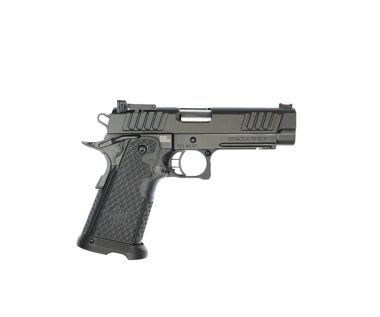 Staccato P 9mm, 4.4″ Bull Barrel, SS Barrel, Dawson Precision FO Front, DLC, 20rd