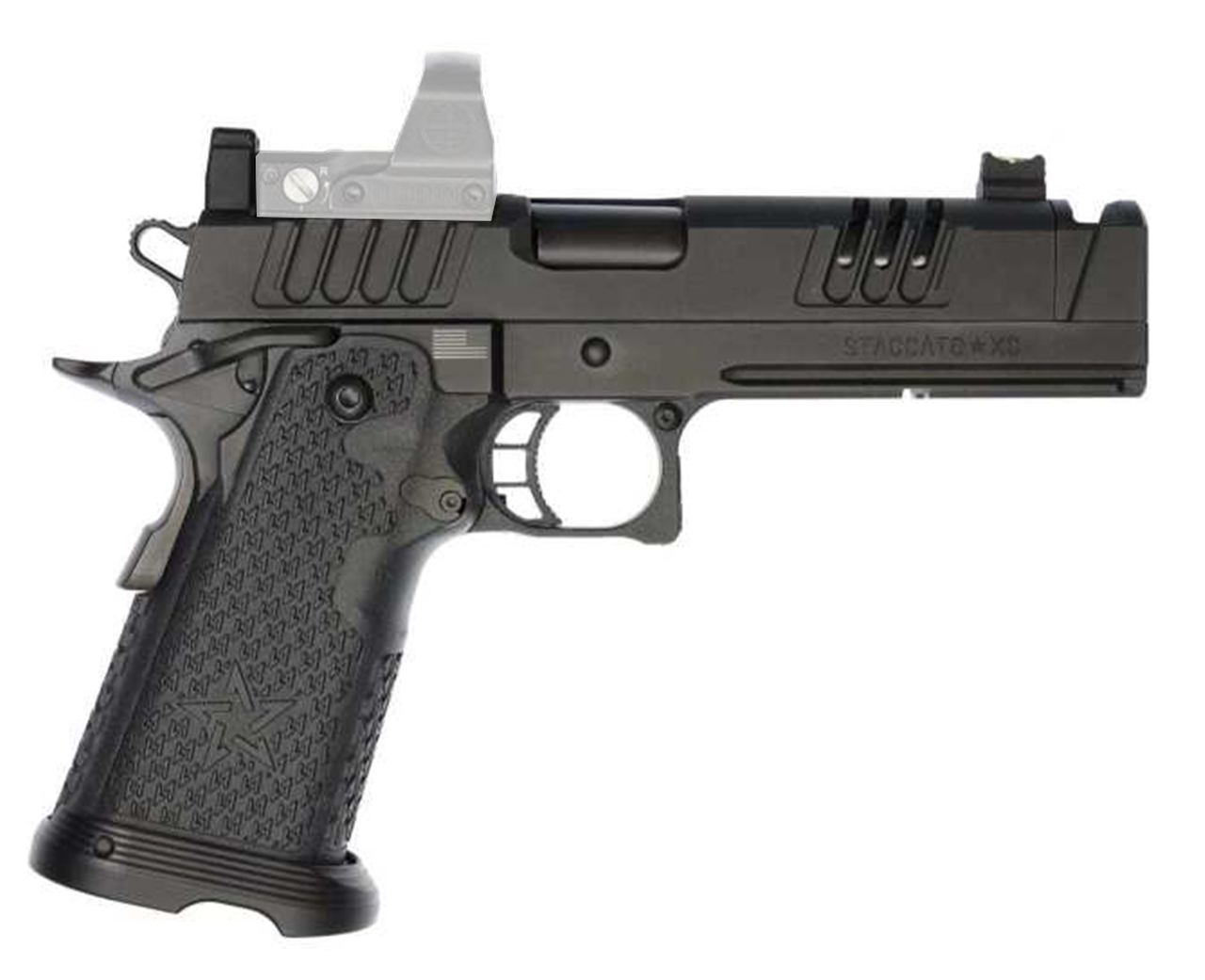 Staccato XC 9mm, 5″ Island Compensated Barrel, Tactical DUO Sights, Black DLC, 18/21rd