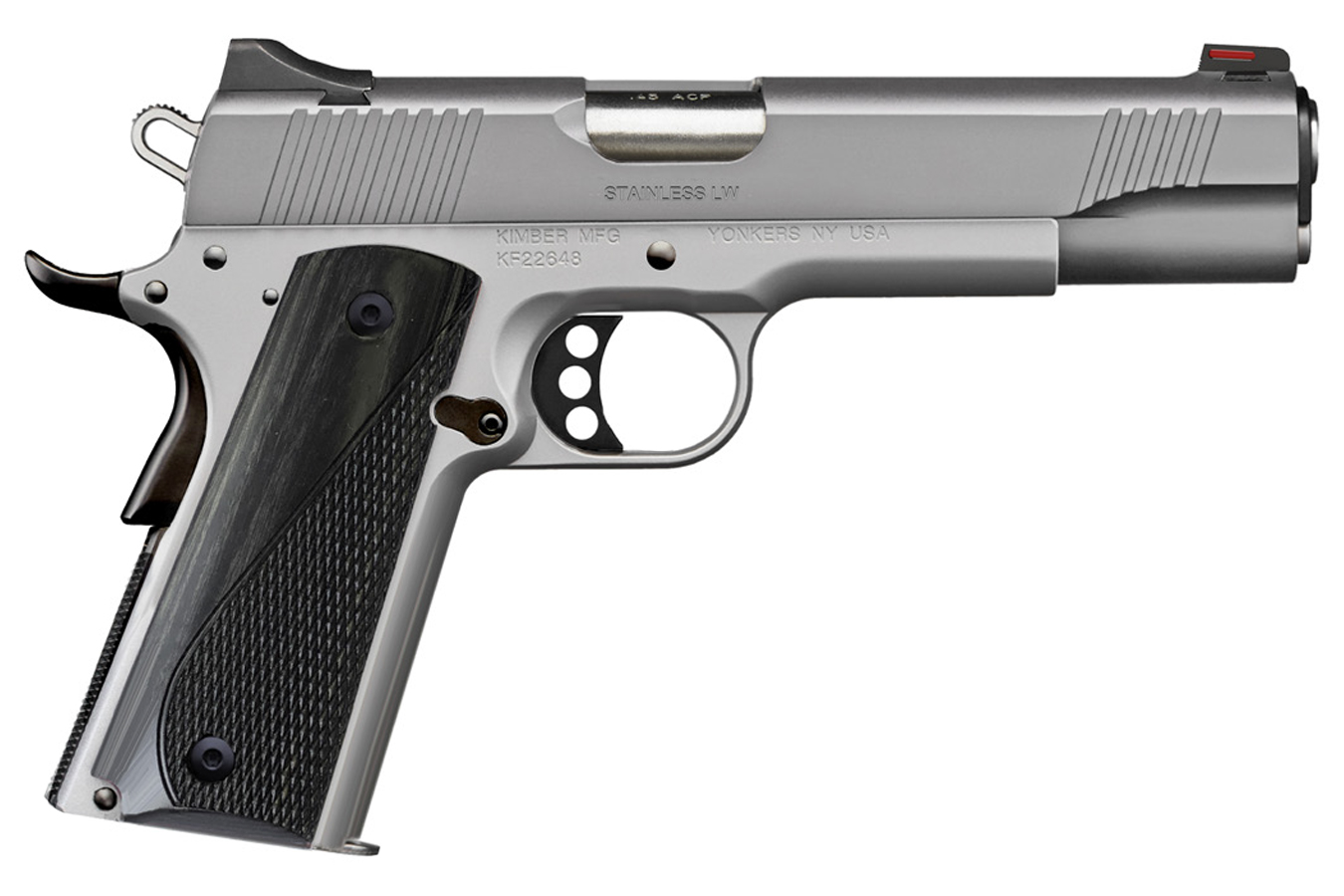 Stainless LW Arctic 45 ACP Pistol with Blacked Out Small Parts and Gray Laminate Grips
