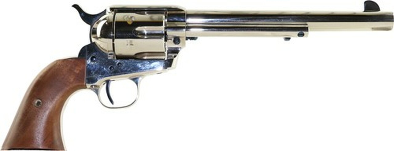 Standard Mfg Single Action Revolver 45 Colt 7.5″ Barrel, Nickel Plated, Walnut 1 Pc Grip