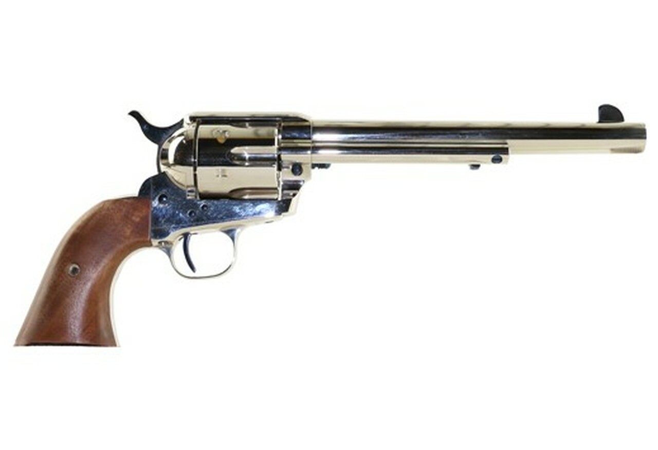 Standard Mfg Single Action Revolver 45 Colt 7.5″ Barrel, Nickel Plated, Walnut 2 Pc Grip