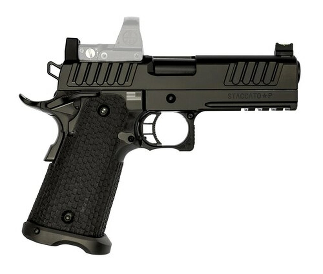 STI Staccato-P .45 ACP, 4.15″ Bull Barrel, Optics Ready, Black W/ DLC BRL, 13rd