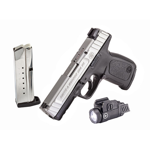 S&W SDVE Bundle 9mm, 4″ Barrel, Stainless Steel Slide, Includes Tactical Light, 16rd