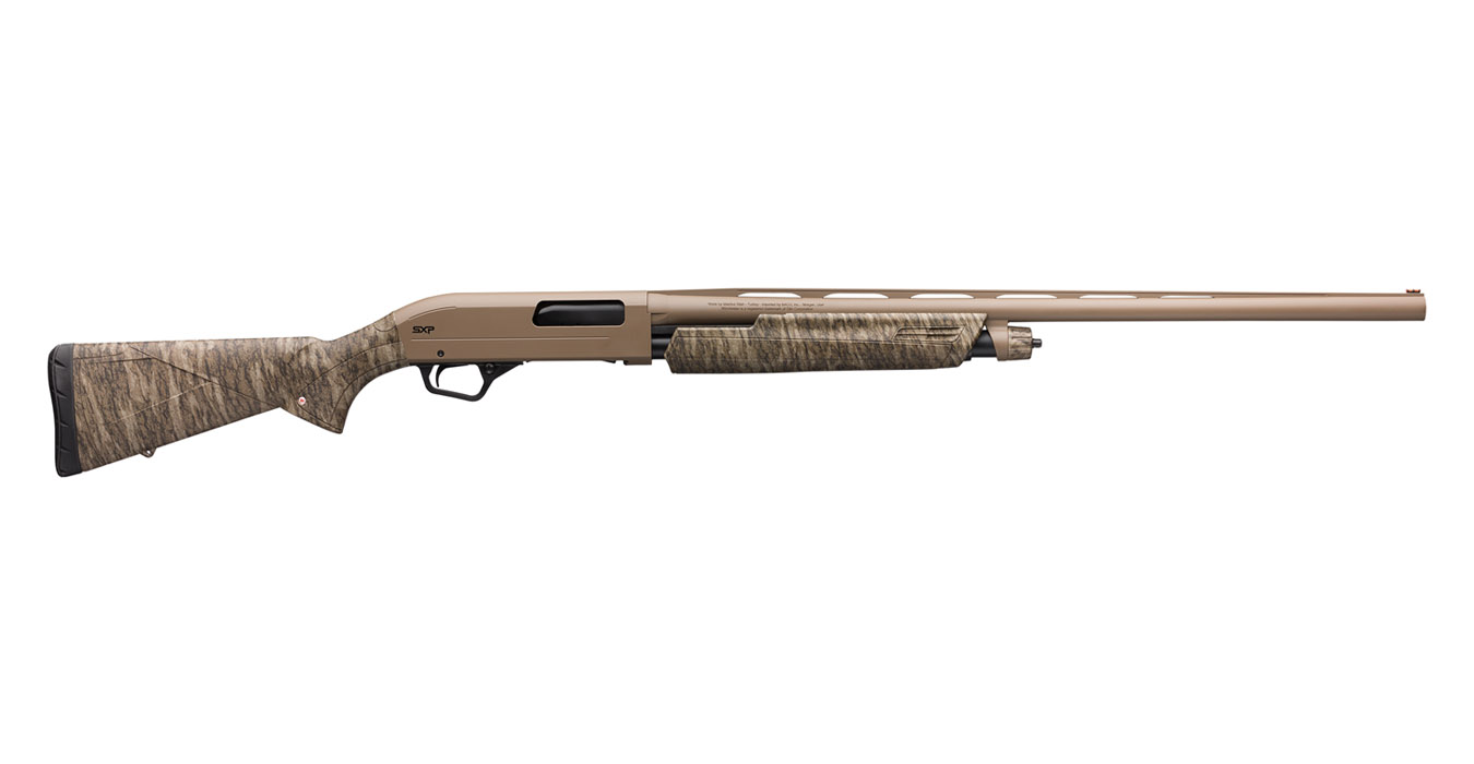 SXP Hybrid Hunter 12 Gauge Pump Shotgun with Mossy Oak Bottomland Camo Stock and FDE Permacote Barrel